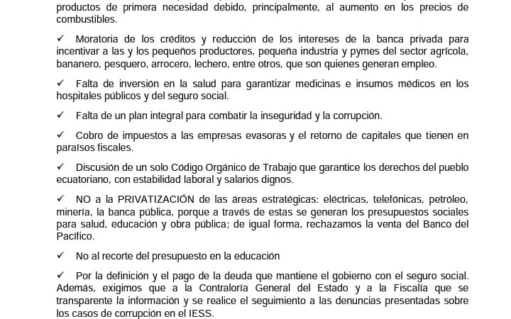 Respaldamos las acciones a nivel nacional frente a la situación del país